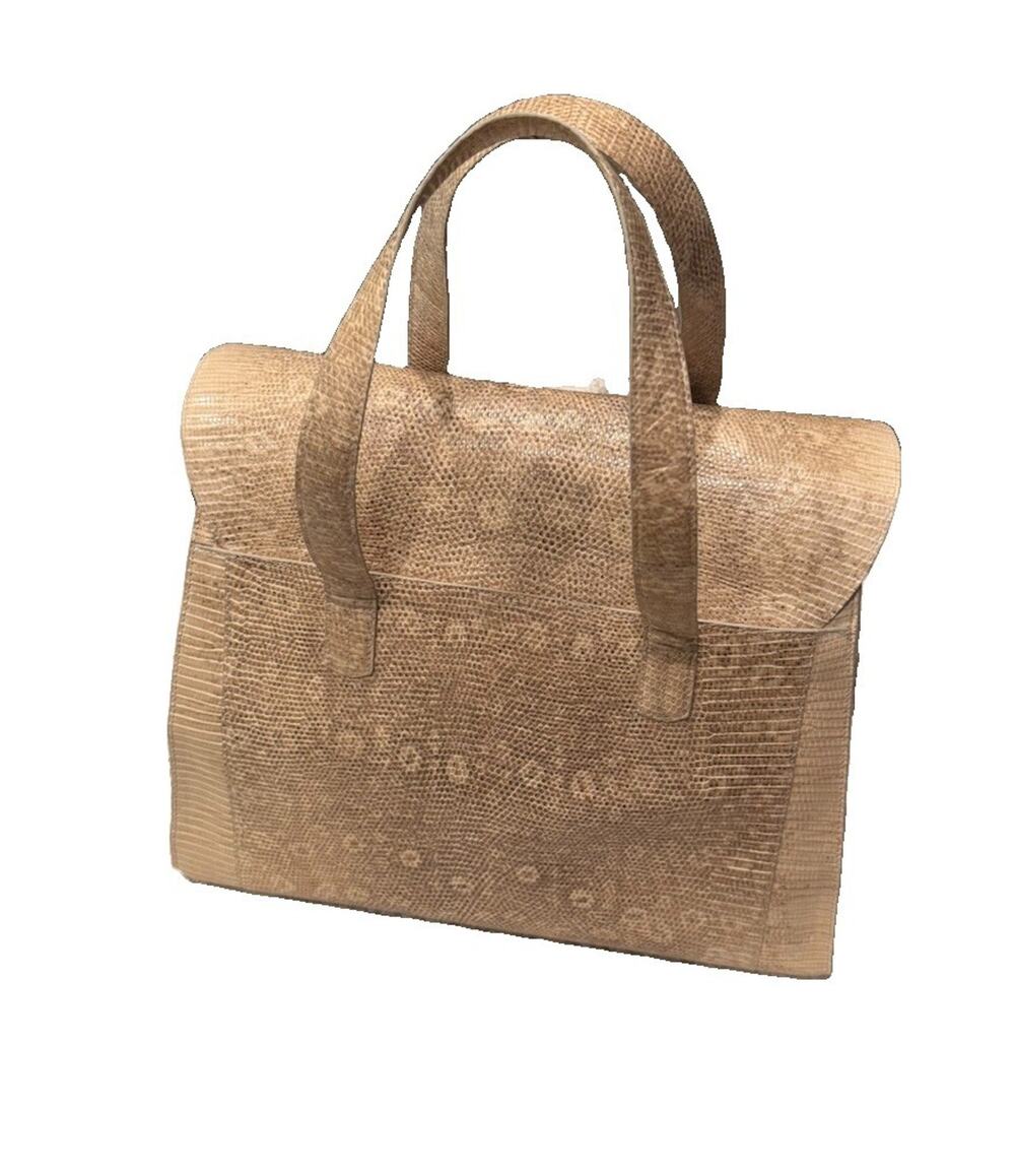 Nancy Gonzalez Vintage Ring Lizard Satchel Bag Tan Beige Suede Authentic